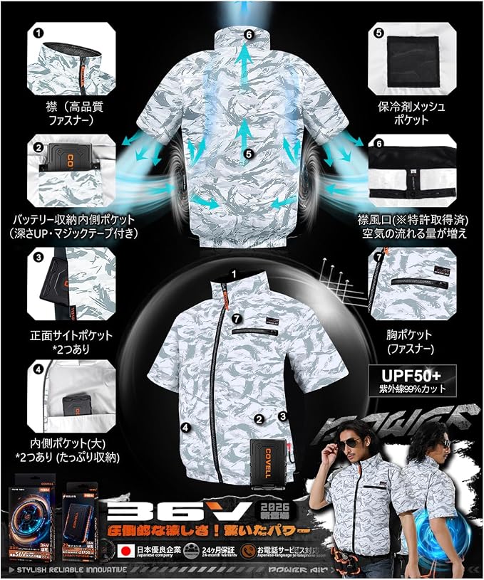 COVELL 空調冷風服 綿100% ファン付きベスト ゴルフ用