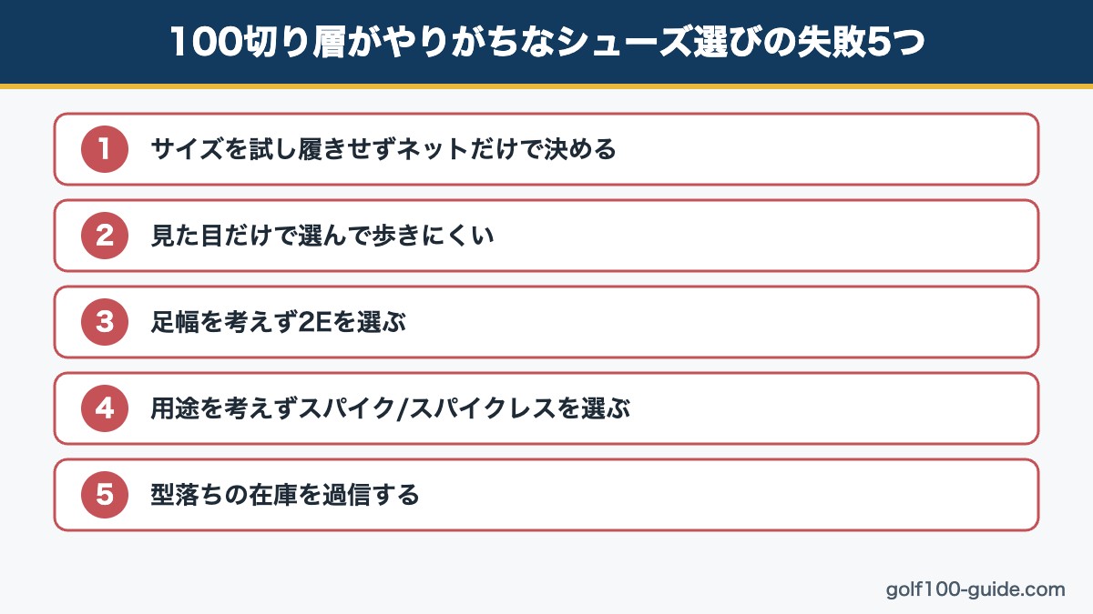 100切り層がやりがちなゴルフシューズ選びの失敗5つ図解